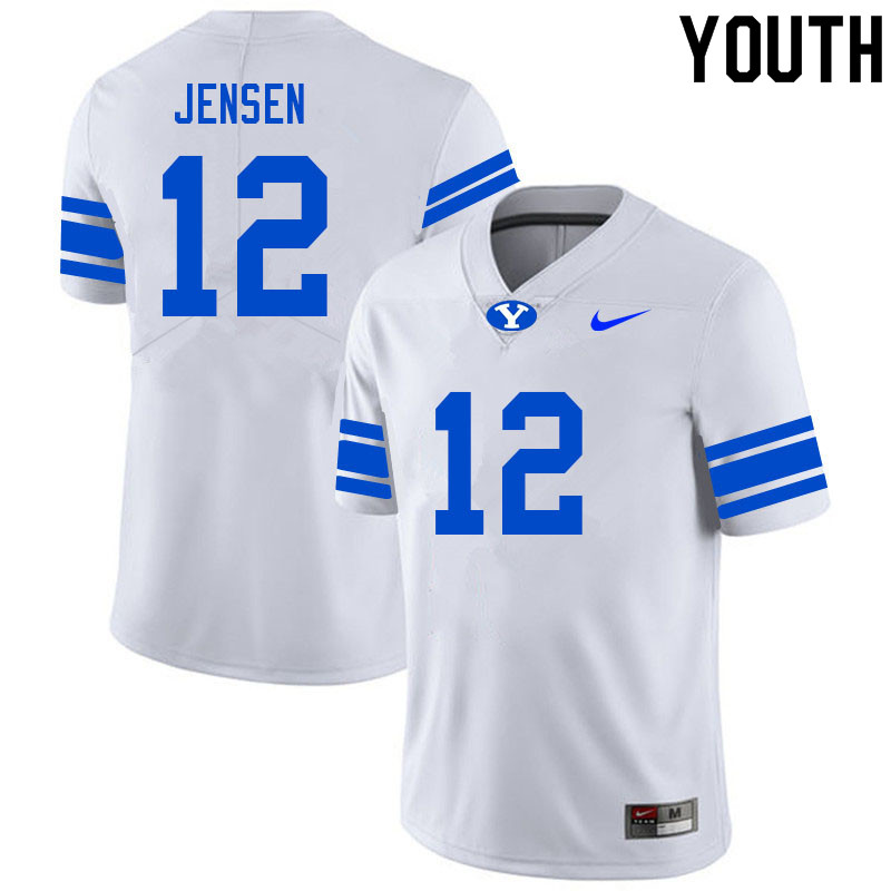 Youth #12 Jake Jensen BYU Cougars College Football Jerseys Sale-White - Click Image to Close
